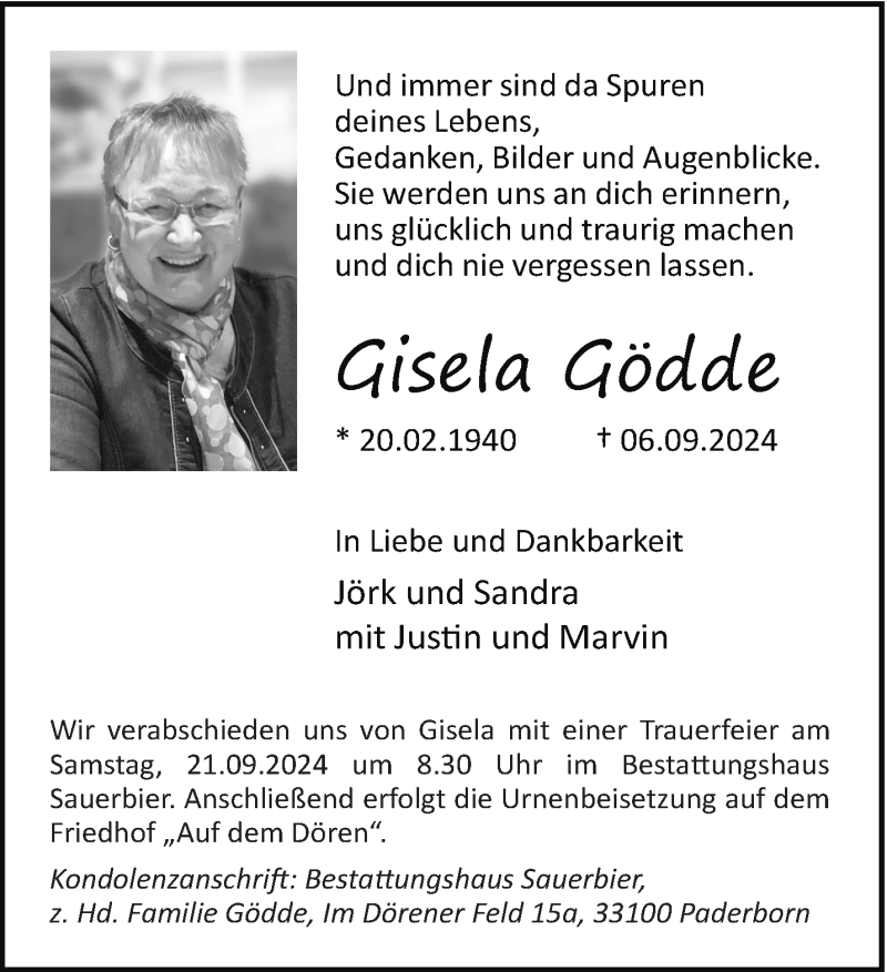  Traueranzeige für Gisela Gödde vom 14.09.2024 aus Westfalen Blatt