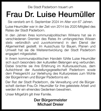 Traueranzeige von Dr. med. Luise Heumüller von Westfalen Blatt
