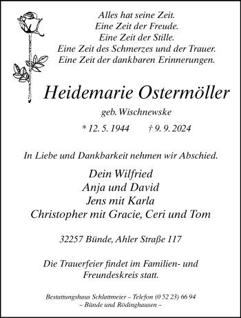 Traueranzeige von Heidemarie Ostermöller von Westfalen Blatt