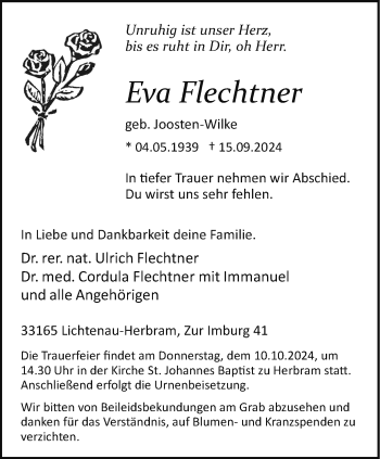 Traueranzeige von Eva Flechtner von Westfalen Blatt