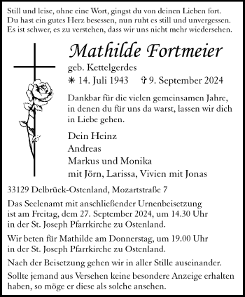 Traueranzeige von Mathilde Fortmeier von Westfalen Blatt