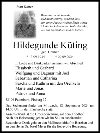 Traueranzeige von Hildegunde Küting von Westfalen Blatt