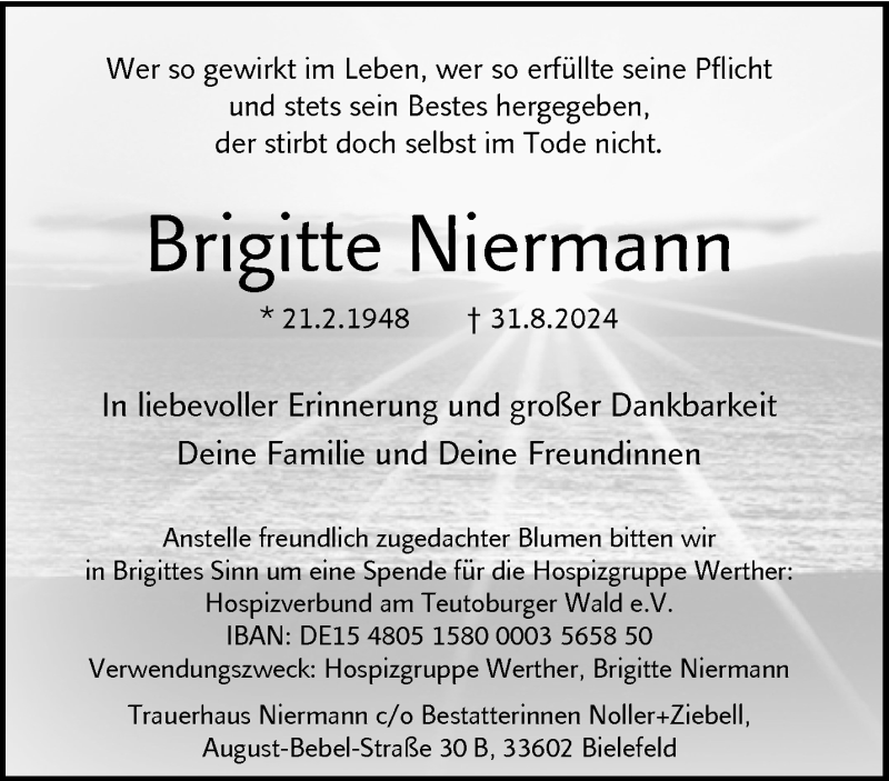  Traueranzeige für Brigitte Niermann vom 04.09.2024 aus Westfalen Blatt
