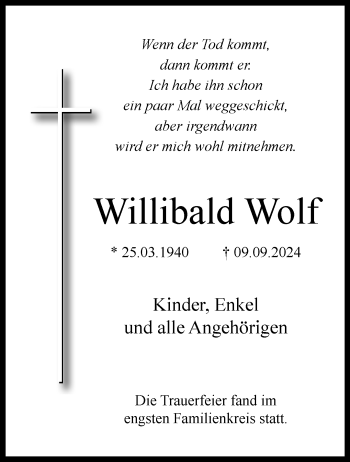 Traueranzeige von Willibald Wolf von Westfalen Blatt