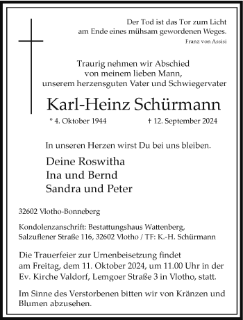 Traueranzeige von Karl-Heinz Schürmann von Westfalen Blatt
