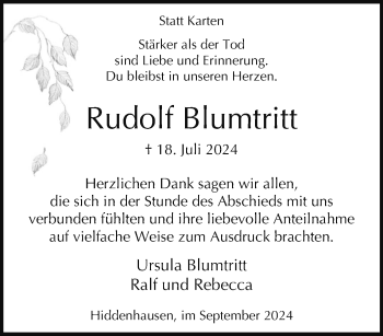 Traueranzeige von Rudolf Blumtritt von Westfalen Blatt