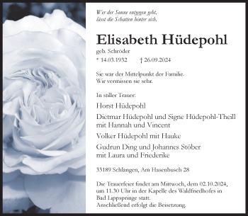 Traueranzeige von Elisabeth Hüdepohl von Westfalen Blatt
