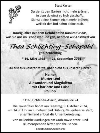Traueranzeige von Thea Schlichting-Schopohl von Westfalen Blatt