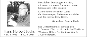 Traueranzeige von Hans-Herbert Sachs von Westfalen Blatt