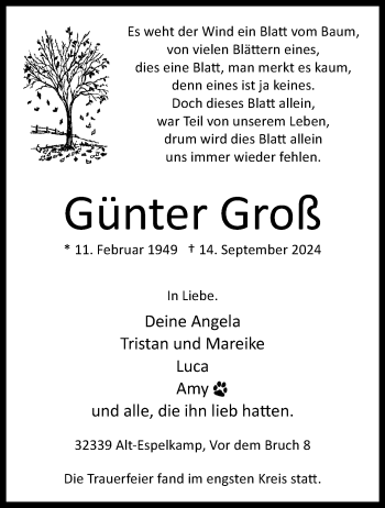 Traueranzeige von Günter Groß von Westfalen Blatt