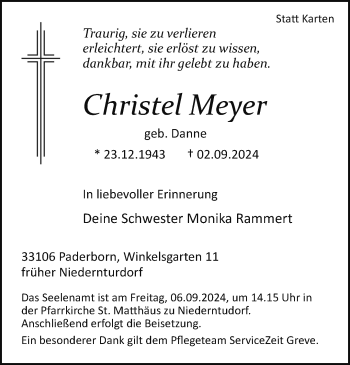 Traueranzeige von Christel Meyer von Westfalen Blatt