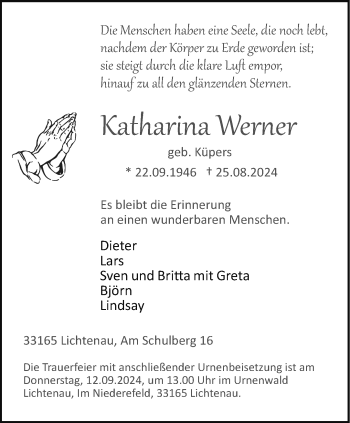 Traueranzeige von Katharina Werner von Westfalen Blatt