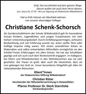 Traueranzeige von Christiane Schenk-Schorsch von Westfalen Blatt