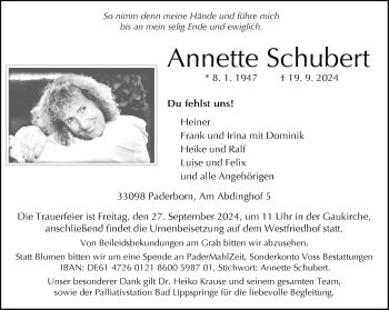 Traueranzeige von Annette Schubert von Westfalen Blatt