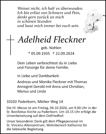 Traueranzeige von Adelheid Fleckner von Westfalen Blatt