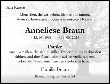 Traueranzeige von Anneliese Braun von Westfalen Blatt