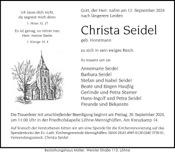 Traueranzeige von Christa Seidel von Westfalen Blatt