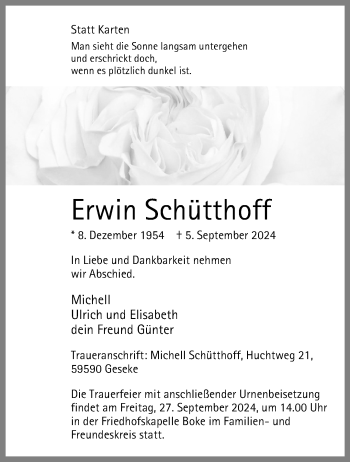 Traueranzeige von Erwin Schütthoff von Westfalen Blatt