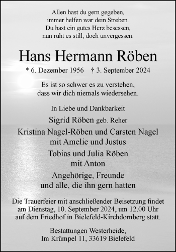 Traueranzeige von Hans Hermann Röben von Westfalen Blatt