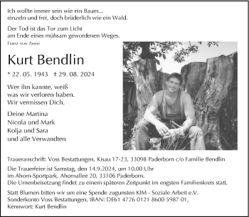Traueranzeige von Kurt Bendlin von Westfalen Blatt