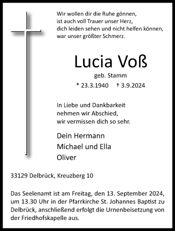 Traueranzeige von Lucia Voß von Westfalen Blatt