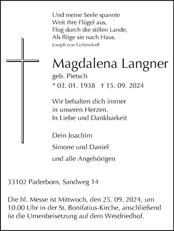 Traueranzeige von Magdalena Langner von Westfalen Blatt