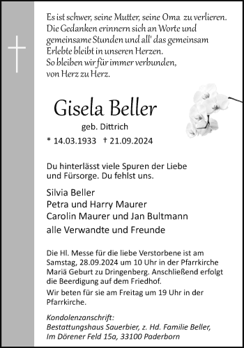 Traueranzeige von Gisela Beller von Westfalen Blatt
