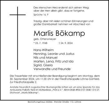Traueranzeige von Marlis Bökamp von Westfalen Blatt