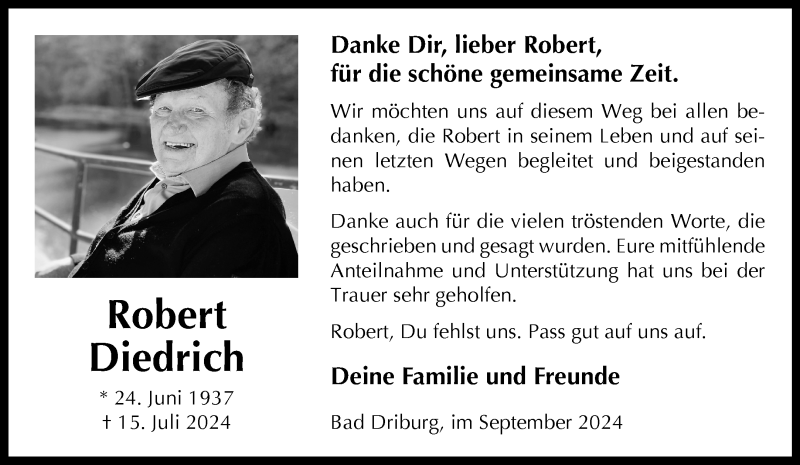  Traueranzeige für Robert Diedrich vom 07.09.2024 aus Westfalen Blatt