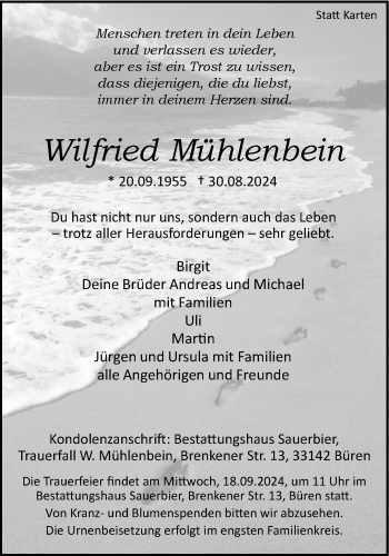 Traueranzeige von Wilfried Mühlenbein von Westfalen Blatt