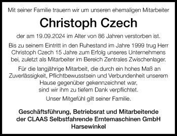 Traueranzeige von Christoph Czech von Westfalen Blatt