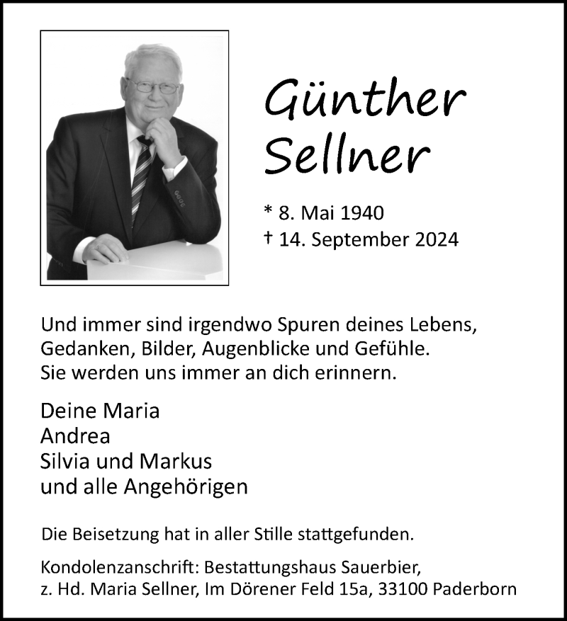  Traueranzeige für Günther Sellner vom 28.09.2024 aus Westfalen Blatt