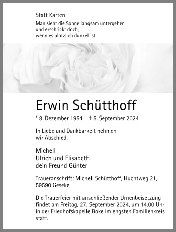 Traueranzeige von Erwin Schütthoff von Westfalen Blatt