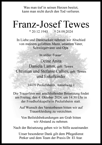 Traueranzeige von Franz-Josef Tewes von Westfalen Blatt