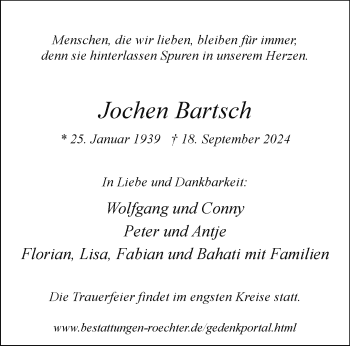 Traueranzeige von Jochen Bartsch von Westfalen Blatt