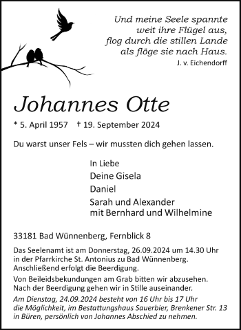 Traueranzeige von Johannes Otte von Westfalen Blatt