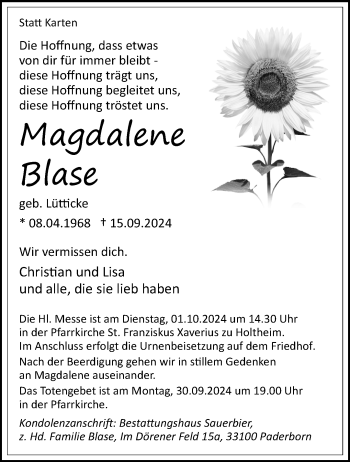 Traueranzeige von Magdalene Blase von Westfalen Blatt