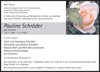 Traueranzeige von Pauline Schröder von Westfalen Blatt