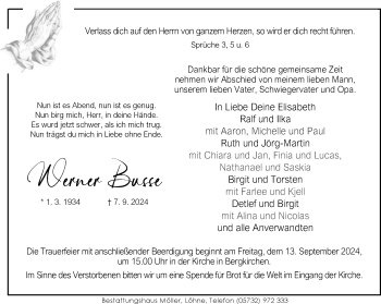 Traueranzeige von Werner Busse von Westfalen Blatt