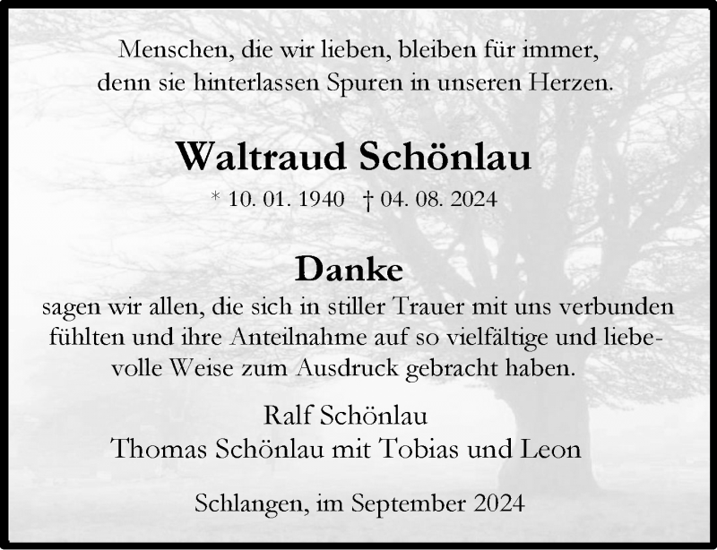 Traueranzeige für Waltraud Schönlau vom 07.09.2024 aus Westfalen Blatt