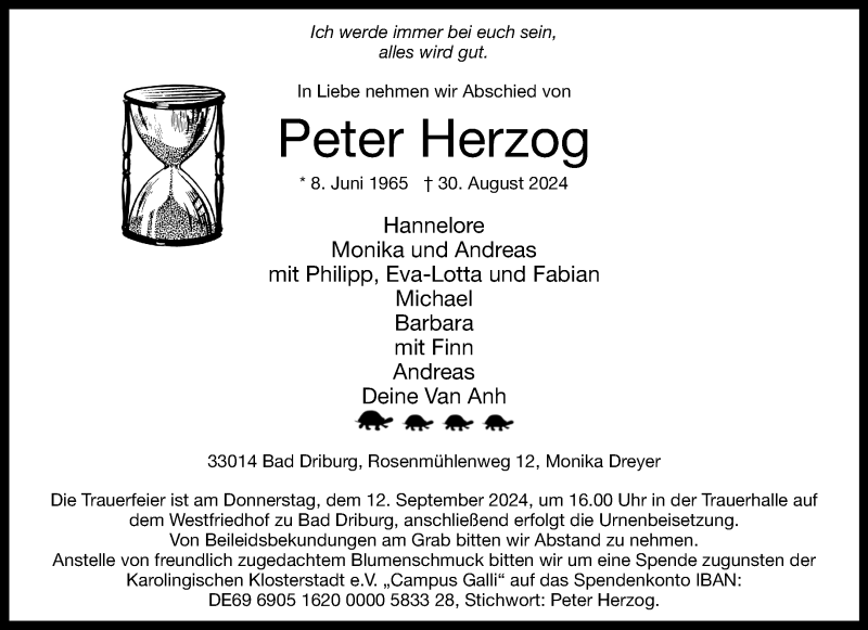  Traueranzeige für Peter Herzog vom 07.09.2024 aus Westfalen Blatt
