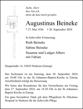 Traueranzeige von Augustinus Beineke von Westfalen Blatt