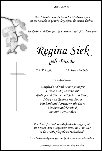 Traueranzeige von Regina Siek von Westfalen Blatt