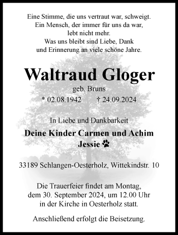 Traueranzeige von Waltraud Gloger von Westfalen Blatt