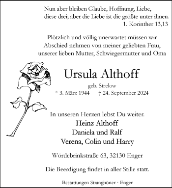 Traueranzeige von Ursula Althoff von Westfalen Blatt