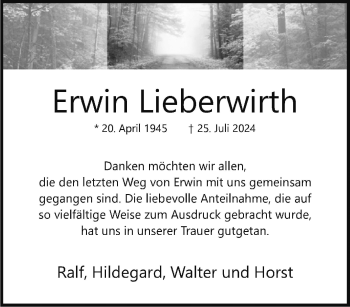 Traueranzeige von Erwin Lieberwirth von Westfalen Blatt