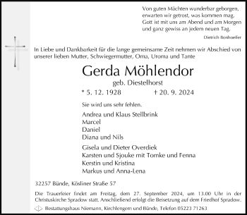 Traueranzeige von Gerda Möhlendor von Westfalen Blatt
