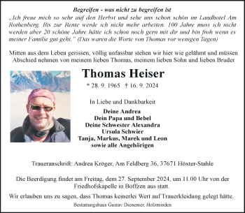 Traueranzeige von Thomas Heiser von Westfalen Blatt