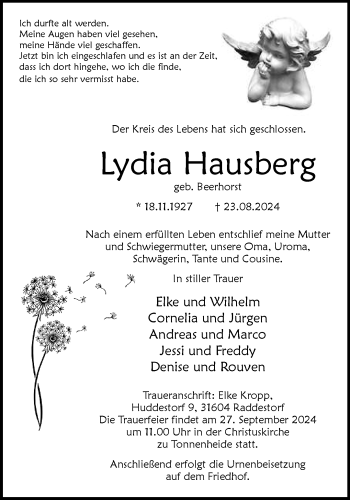 Traueranzeige von Lydia Hausberg von Westfalen Blatt