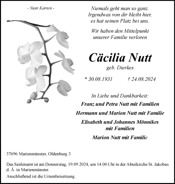 Traueranzeige von Cäcilia Nutt von Westfalen Blatt
